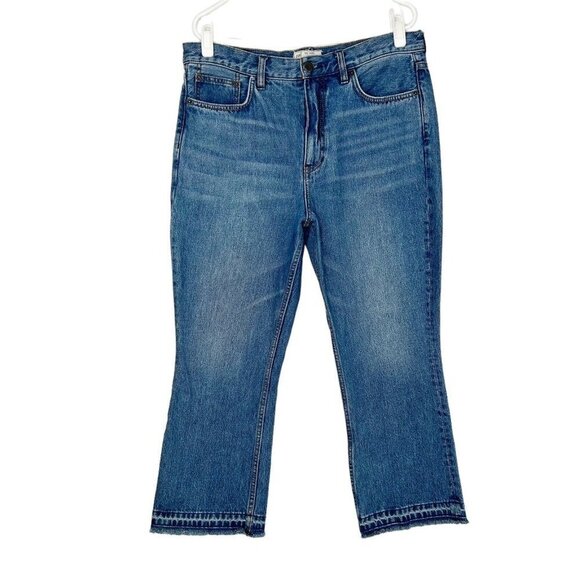 Free People High Rise Boot Crop Jeans Womens Size 31 Rigid Frayed Bootcut - Picture 1 of 10